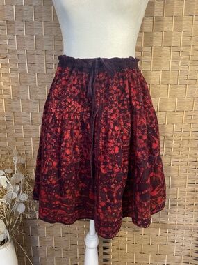 Red and purple cotton tie dye print skirt with elastic and drawstring waist